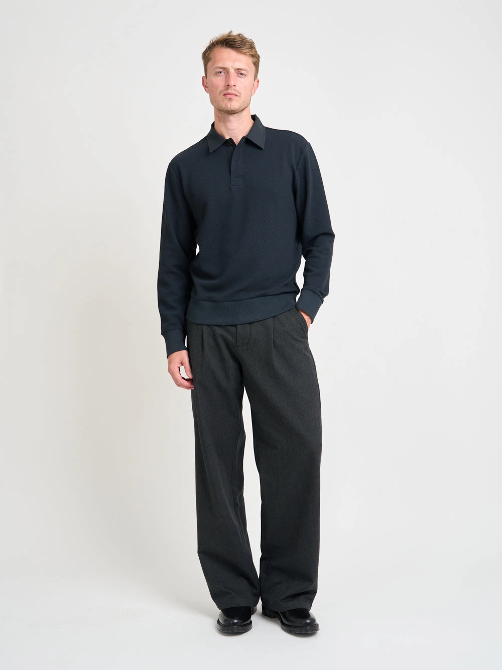 Fur combination Long Sleeve Rugby Top Amery Navy