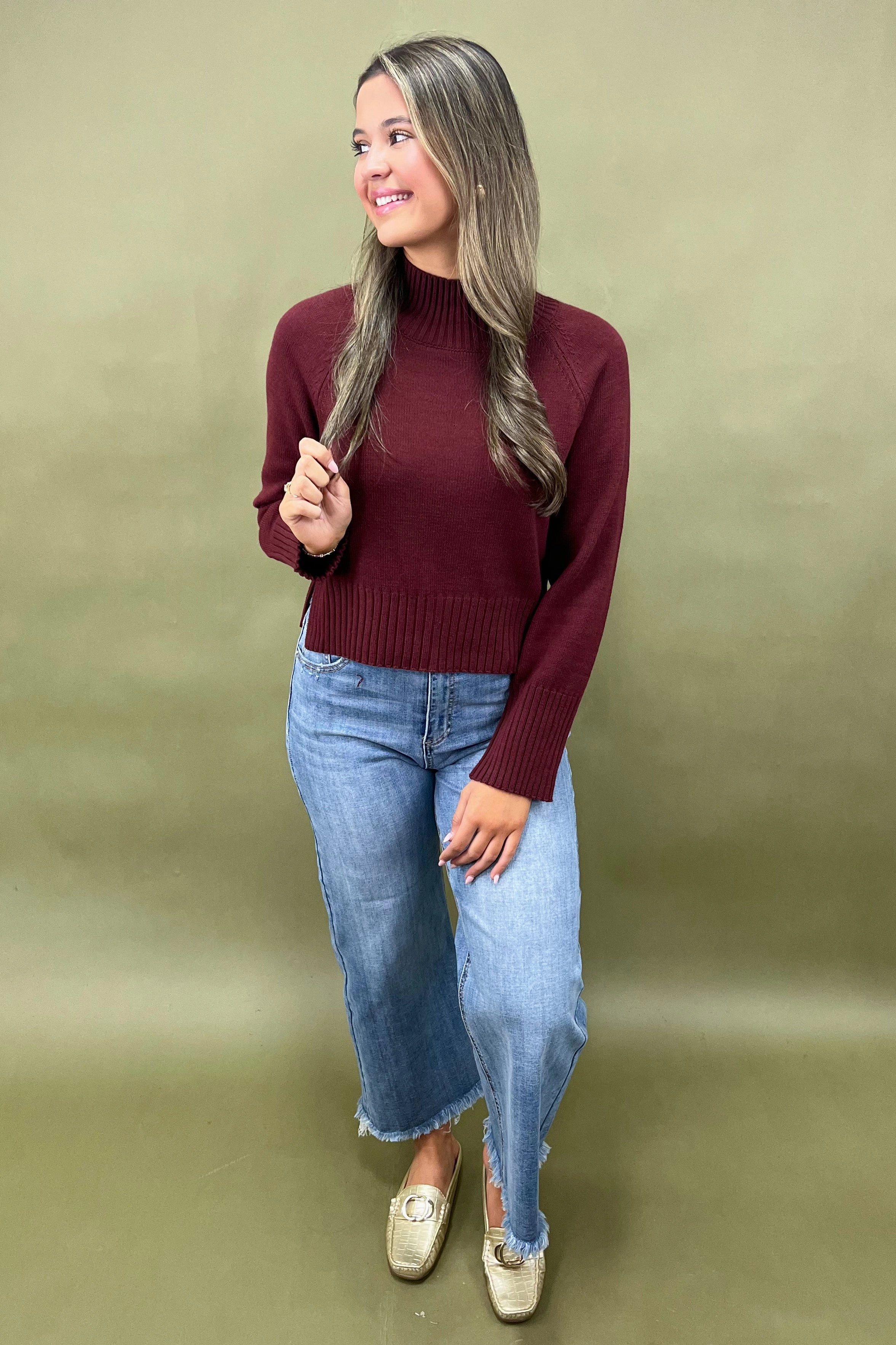 Layered Shoulder MultiLayer Stitching Velvet Ember Turtleneck