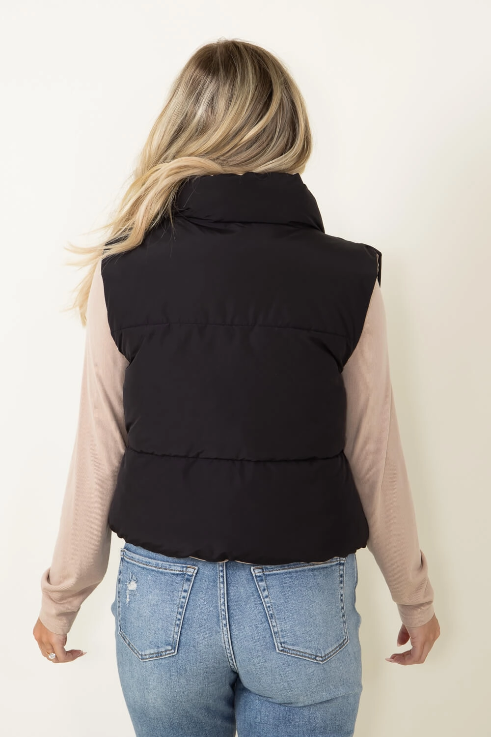 FullCoverageHood Love Tree Cropped Reversible Puffer Vest for Women in Black/Beige | 5070VY-BLACK Core Fit Layer