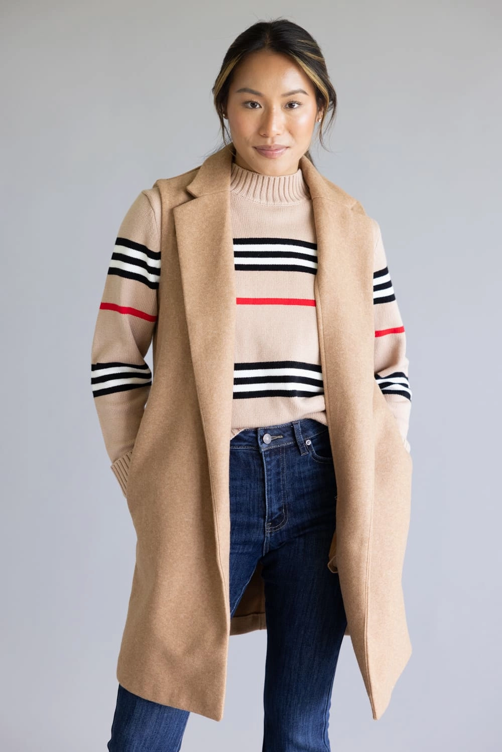 Neutral Style Layered Ventilation Panels Love Tree Long Line Vest for Women in Camel | 5052VY-CAMEL PunctureResistantLayer