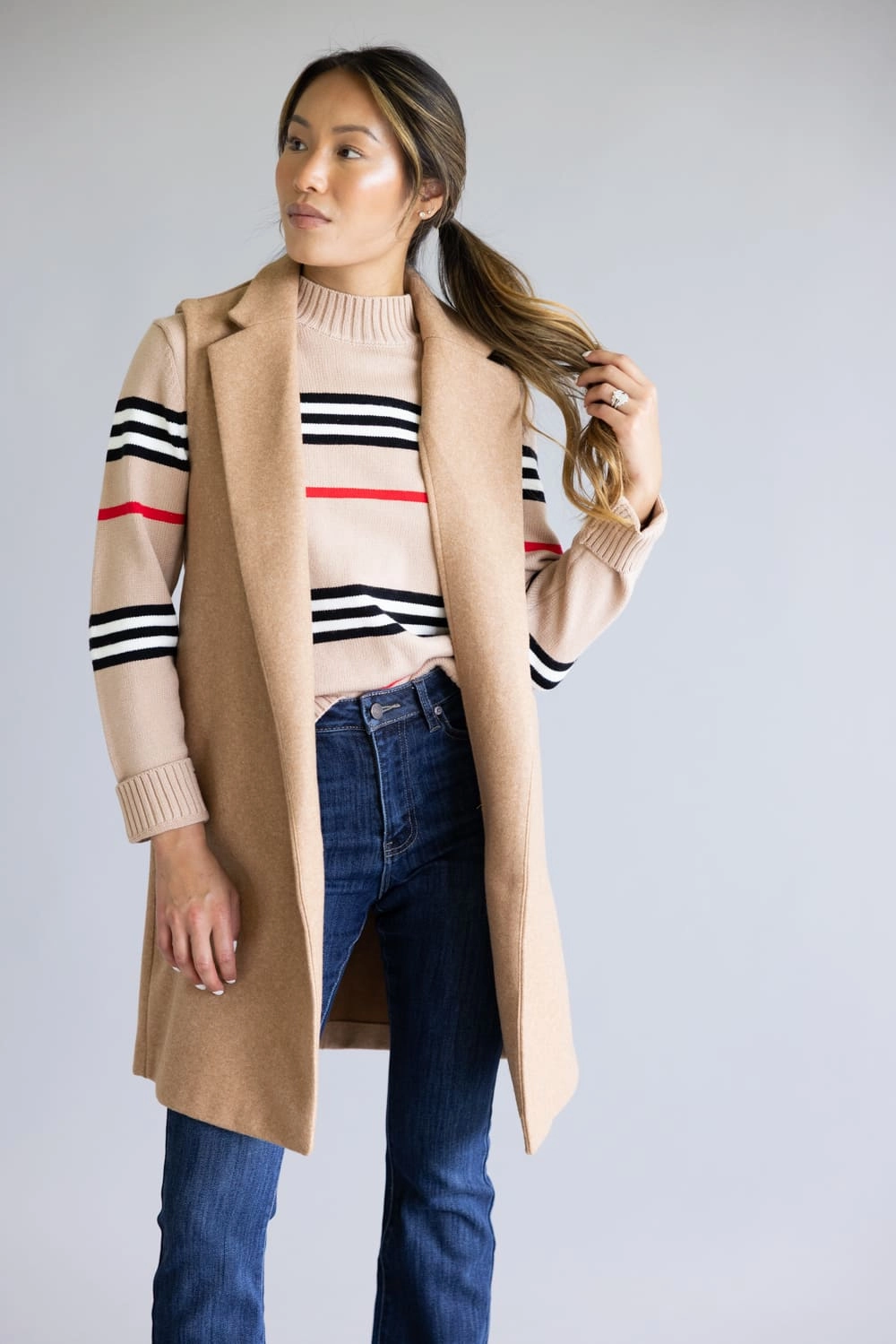 Regular Fit Cut Love Tree Long Line Vest for Women in Camel | 5052VY-CAMEL PunctureResistantLayer