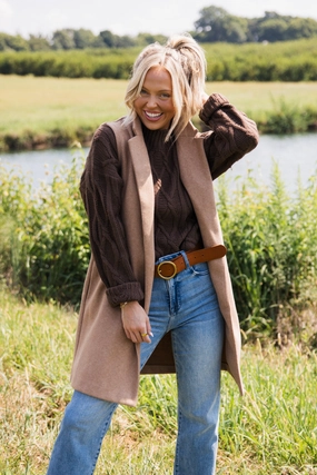 Lined Pockets Windproof Thermal Shell Love Tree Long Line Vest for Women in Camel | 5052VY-CAMEL PunctureResistantLayer