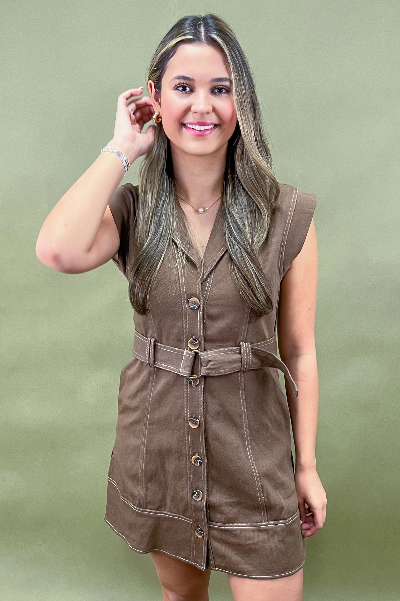 Sporty-Look Java Break Button-Up Mini Dress