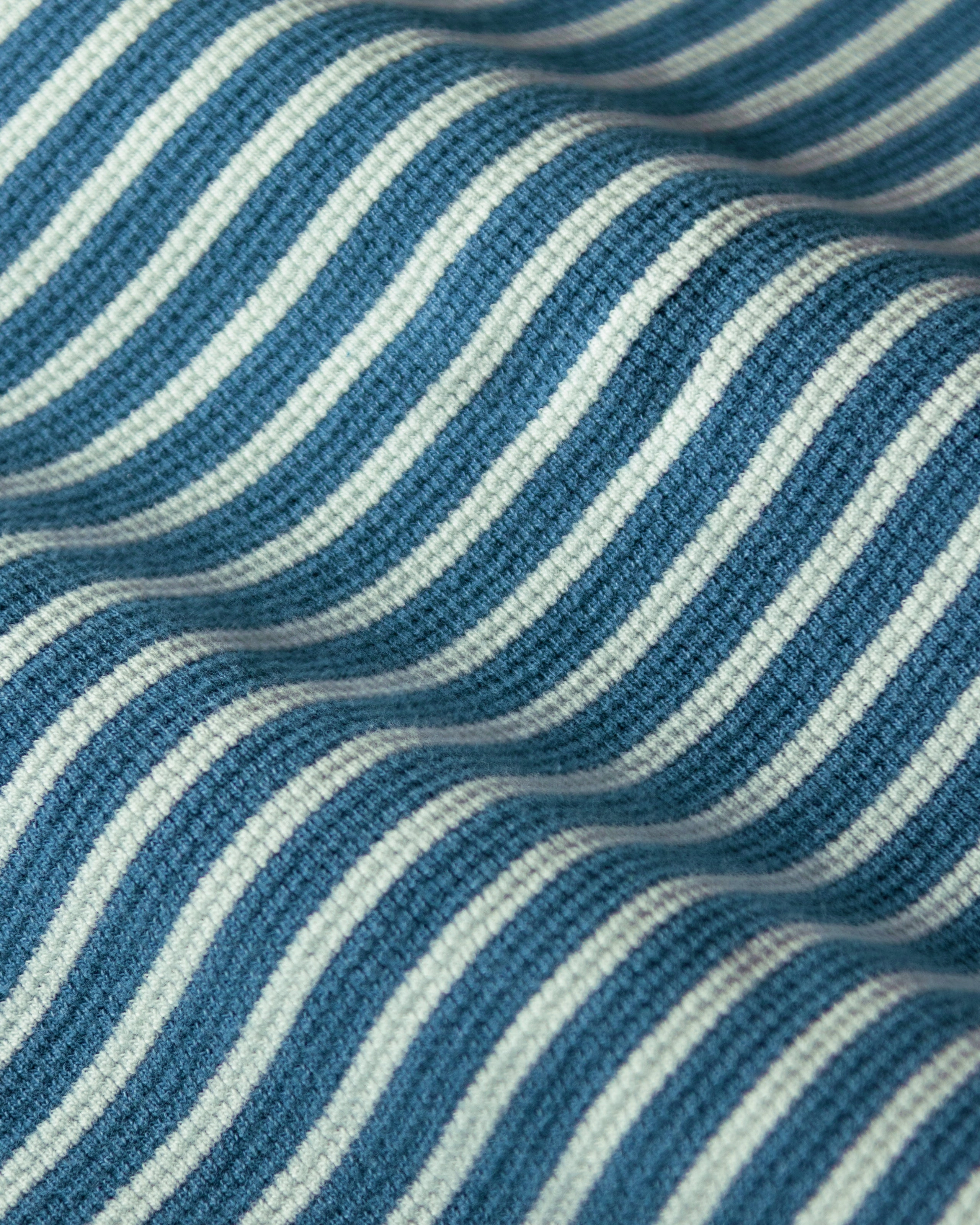 Layering Essential Lightweight Style Long Sleeve Indigo Polo in Blue/White Waffle Knit