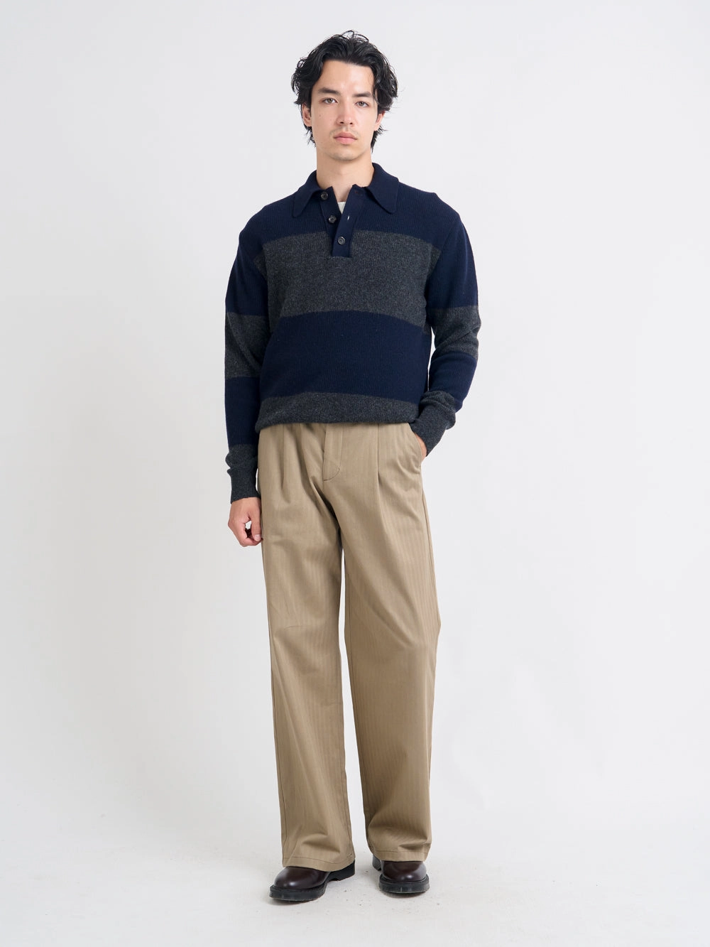 Microfiber softness Wren Knitted Polo Shirt Paxton Navy/Charcoal