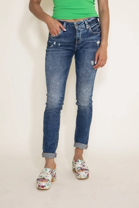 Family Style Elegant Silver Jeans Destructed Skinny Girlfriend Jeans for Women | L27137SJL388