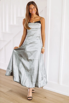 Roll Up Fasten Everyday Favorite This Hits Different Maxi Skirt - Gunmetal Silver