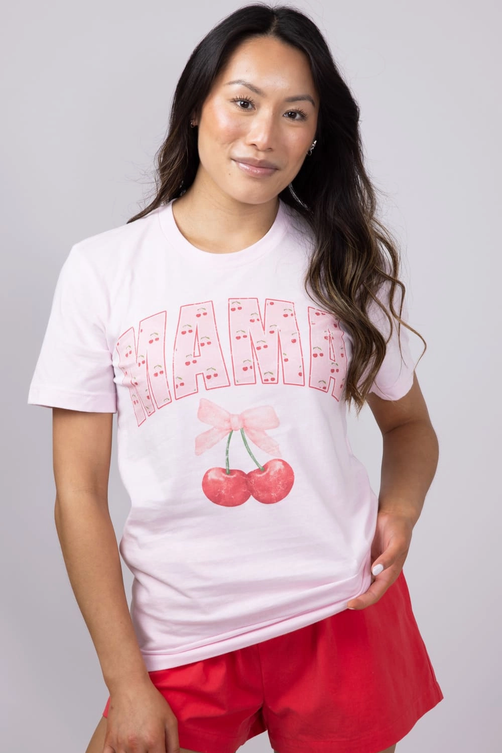 Mama Cherry Graphic T-Shirt for Women in Pink | 70034X-TS-PINK Trendy Design