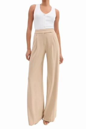 Marbeau Pant in Stone Khaki Button front