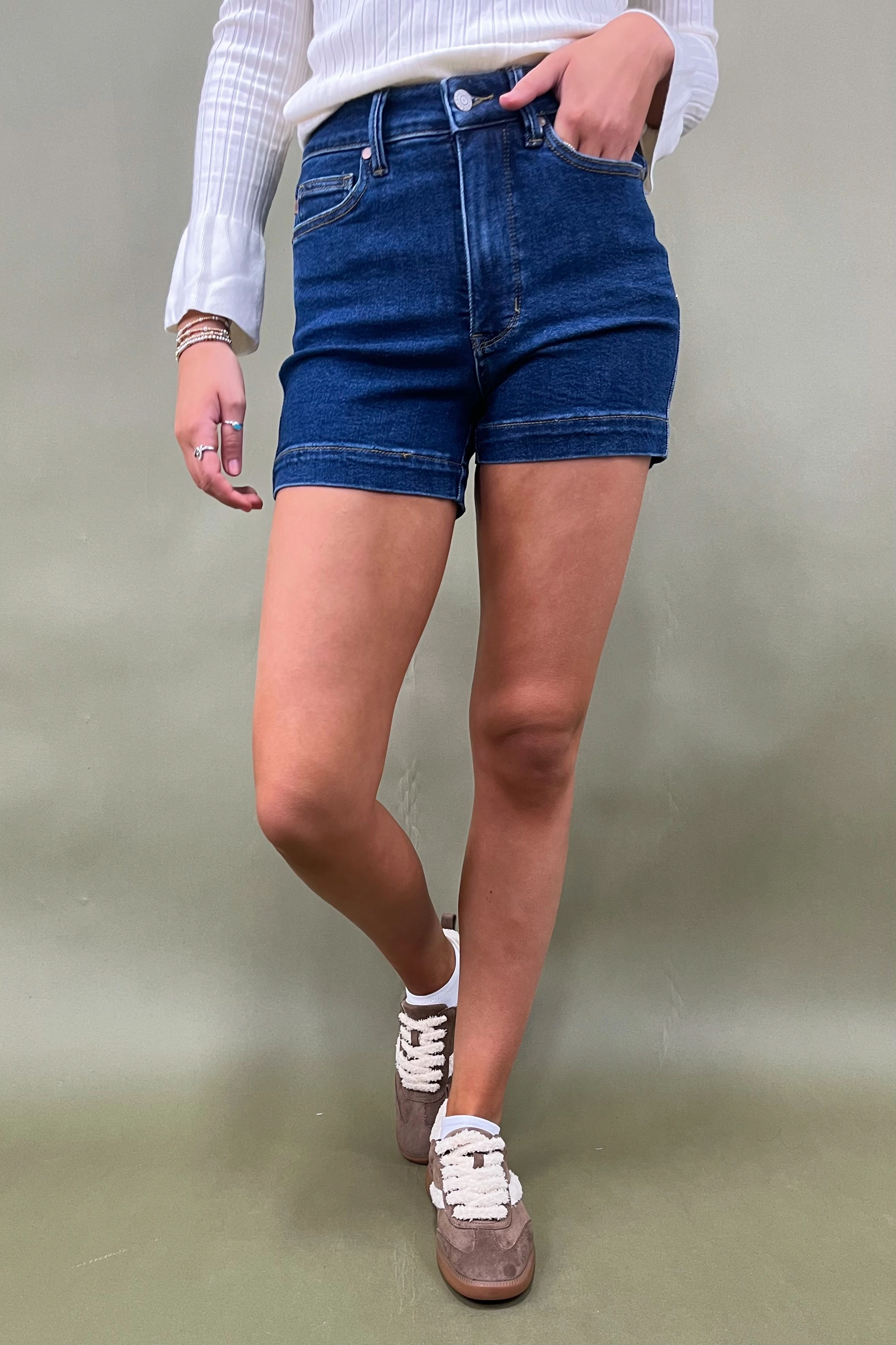 Water-resistant Modern Relaxed Marla Tummy Control Denim Shorts