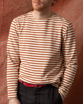 Men??s Breton Stripe Boatneck Tee in Off White/Acorn Soft Wear