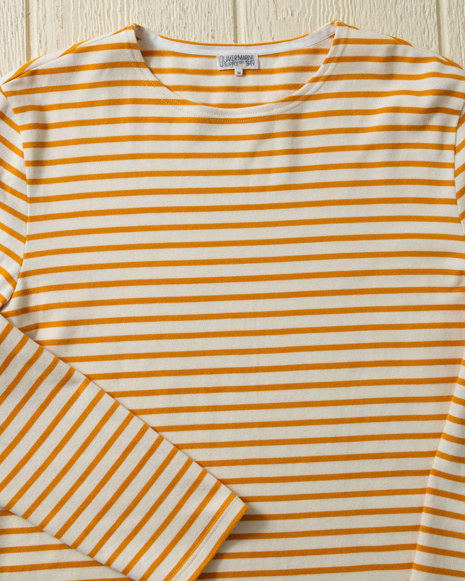 Functional Fashion Men??s Breton Stripe Boatneck Tee in Off White/Sun