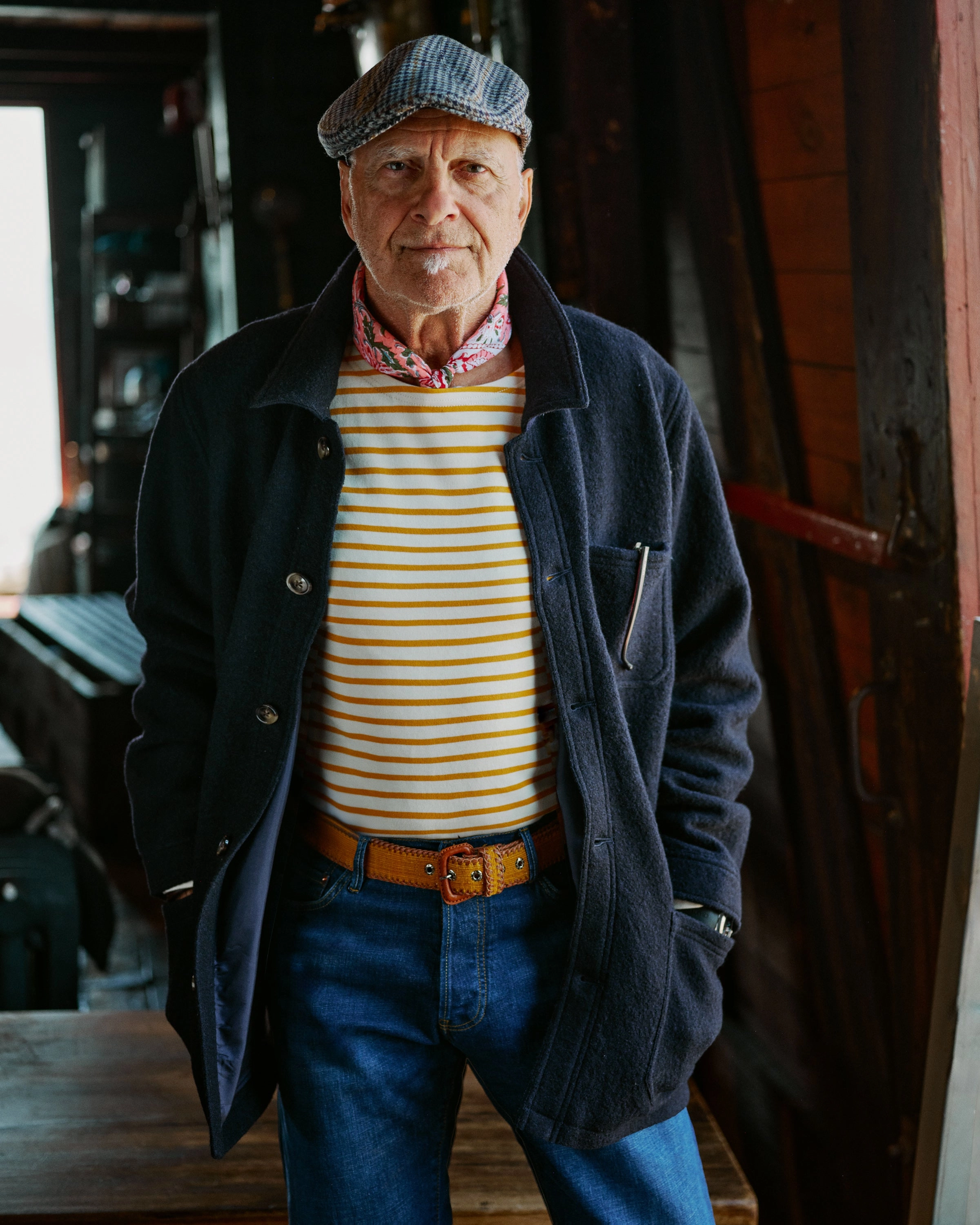 Men??s Breton Stripe Boatneck Tee in Off White/Sun Breathable Active Wear