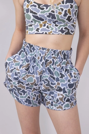 Local Girl High Waisted Volley Shorts for Women in Dark Grey Camo | L5160000-LCB Beach essential