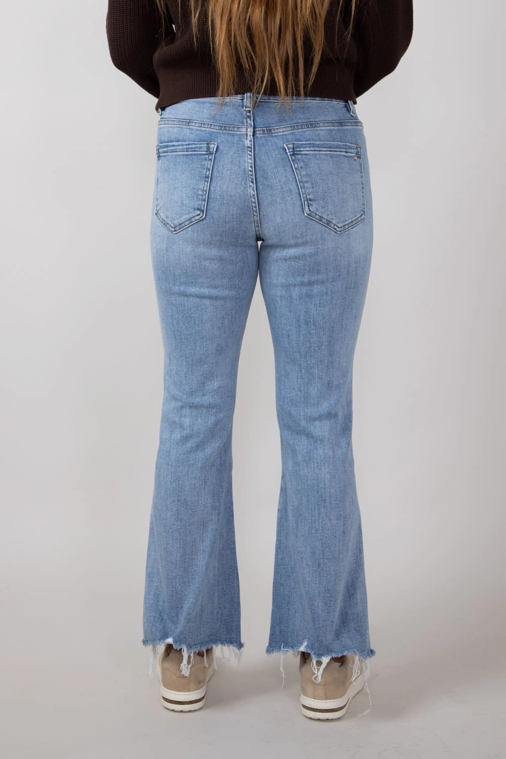 Mica High Rise Crop Flare Shark Hem Jeans for Women | MDP-F124 Soft Eco Friendly Neutral Smooth