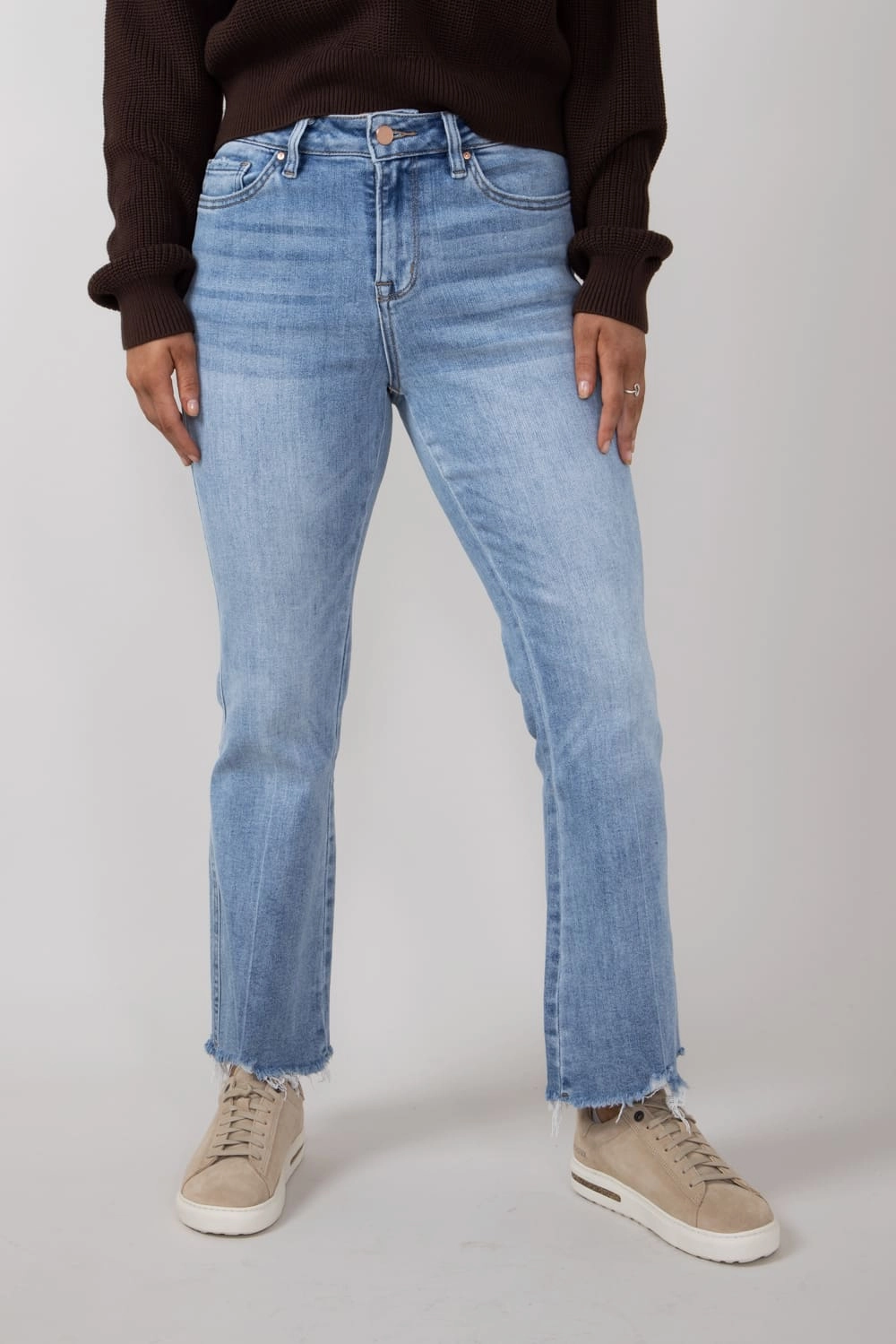 Mica High Rise Crop Flare Shark Hem Jeans for Women | MDP-F124 Softened Fabric Polished Look
