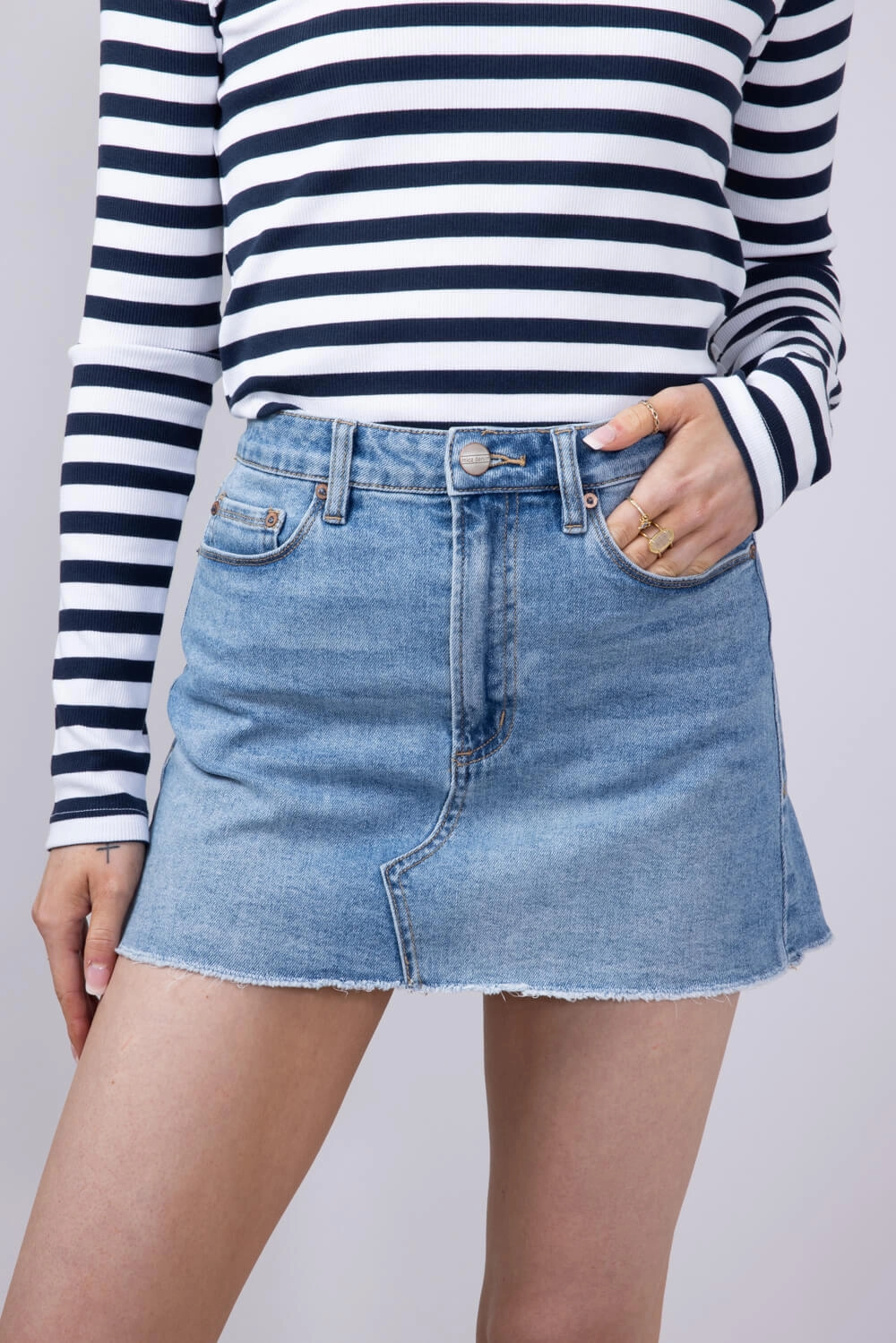 Mica High Rise Raw Hem Denim Mini Skirt for Women | MDP-K3478 All Time Basic