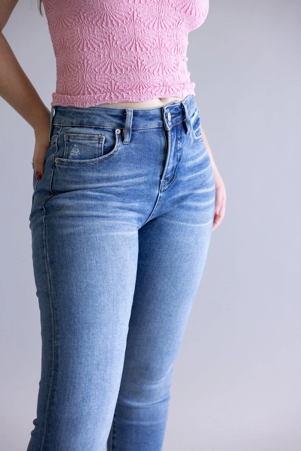 Mica High Rise Straight Leg Raw Hem Jeans for Women | MDP-T3565 Urban Style Luxury Textured