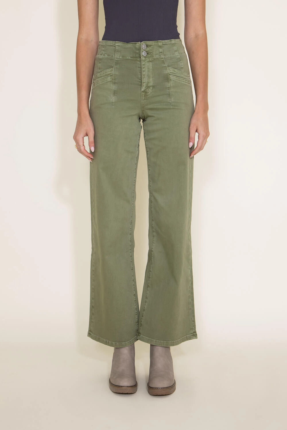 Mica High Rise Wide Leg Jeans for Women in Olive | MDP-W506OL Fashion Lover Minimalist UltraSoft Lining
