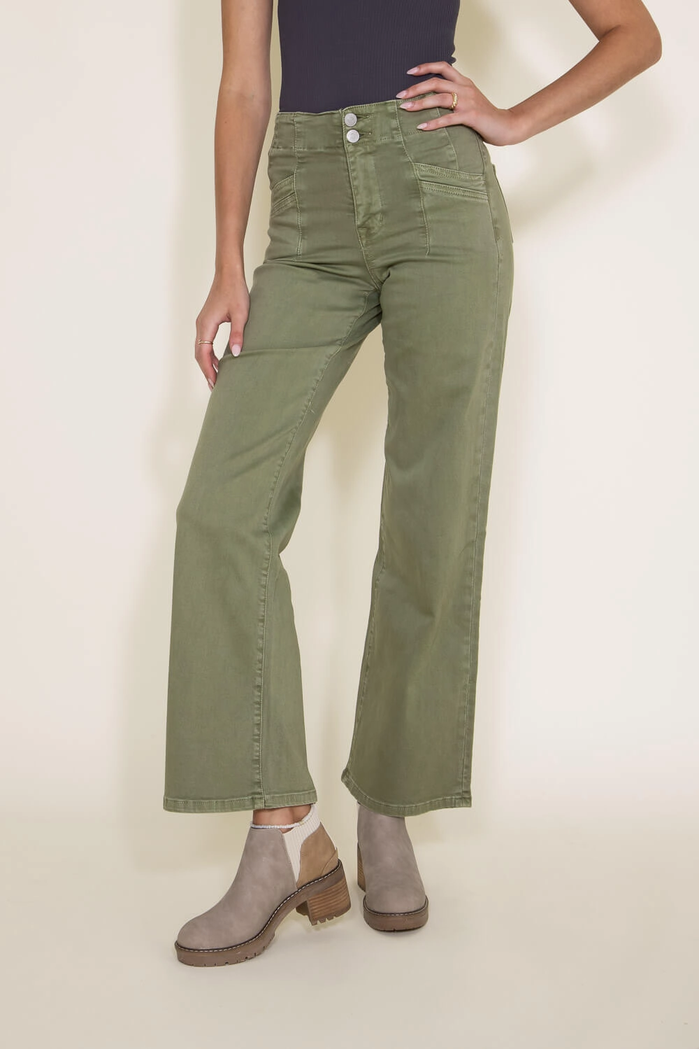 Mica High Rise Wide Leg Jeans for Women in Olive | MDP-W506OL Classic Comfort Durable Streetwear Fan Premium