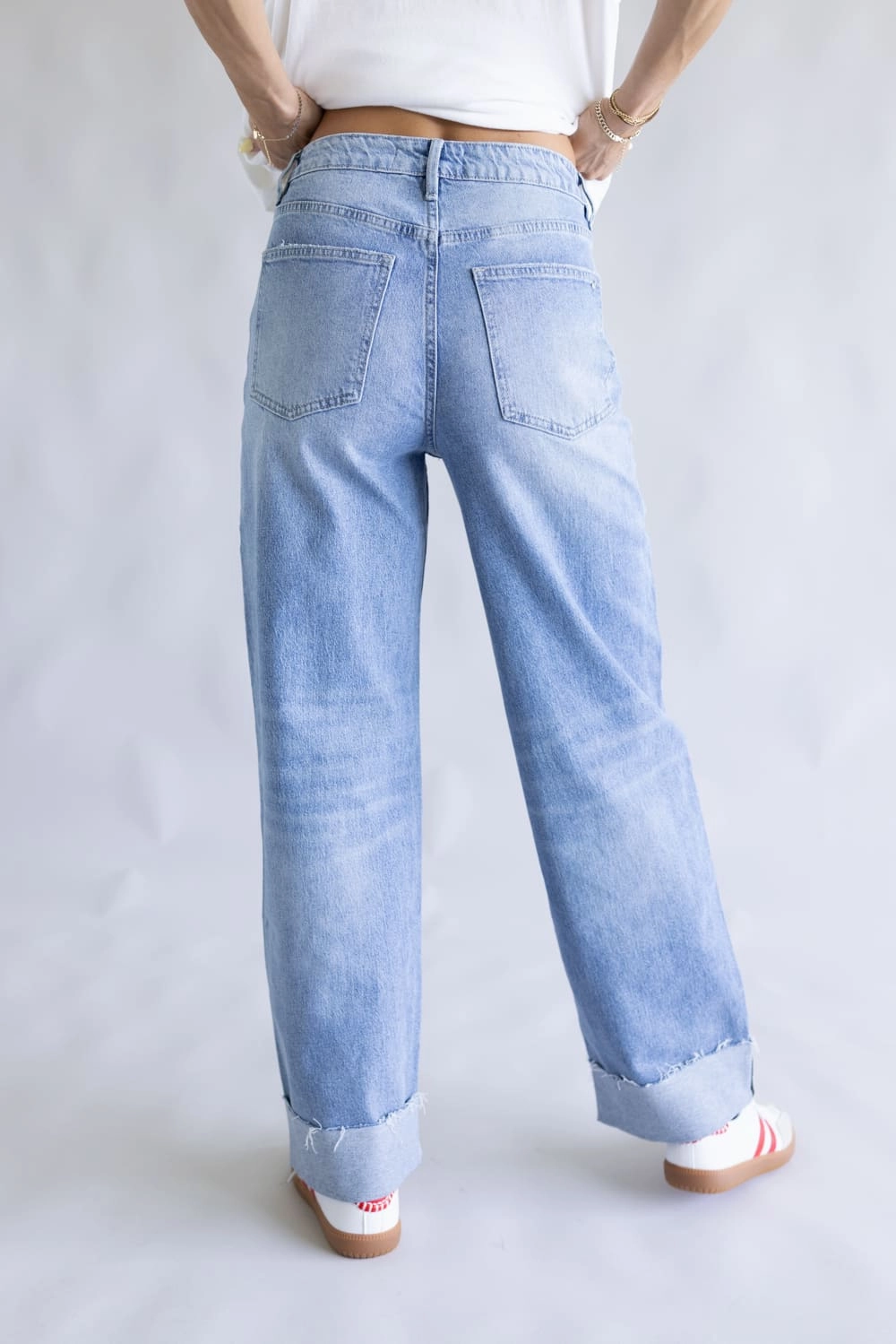 Mica Med Rise Raw Hem Cuffed Barrel Jeans for Women | MDP-T3592 Versatile Look Formal Adult Fashion