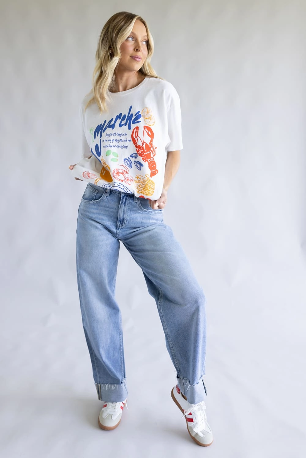 Mica Med Rise Raw Hem Cuffed Barrel Jeans for Women | MDP-T3592 Casual Friday Classic Family Style Elegant