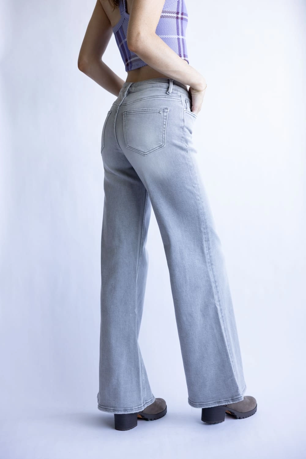 Mica Mid-Rise Vintage Wide Leg Jeans for Women in Grey | MDP-W3541 Rainy Day Everyday Simple Utility