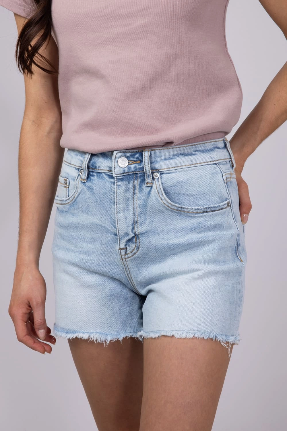 Elastic Fit Casual Flex Fit Mica Super High Rise Frayed Hem Denim Shorts for Women | MDP-H3434