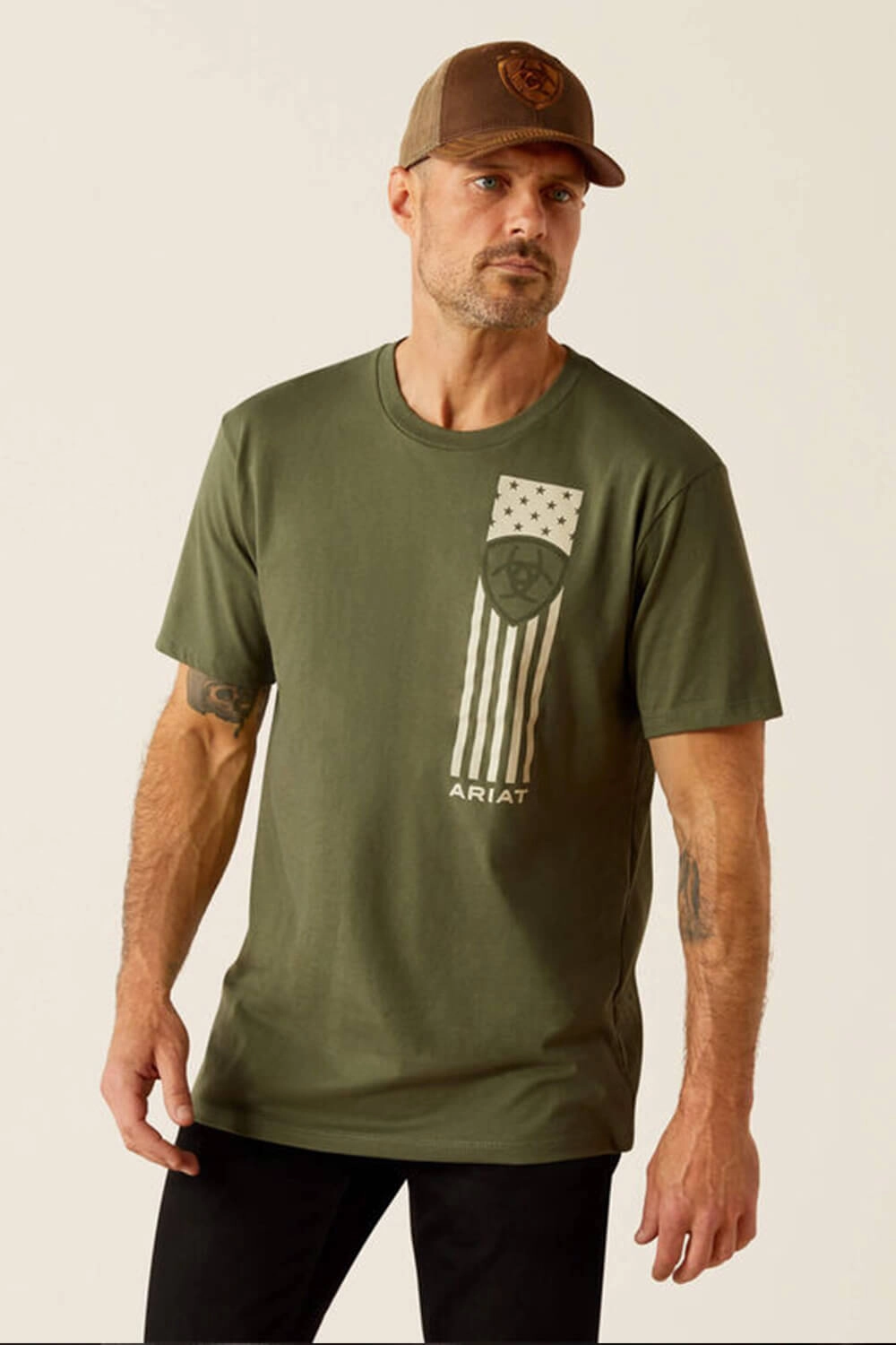 MoistureControlFibers Ariat Patriot Stripe T-Shirt for Men in Green | 10054833-SURPLUSGREEN