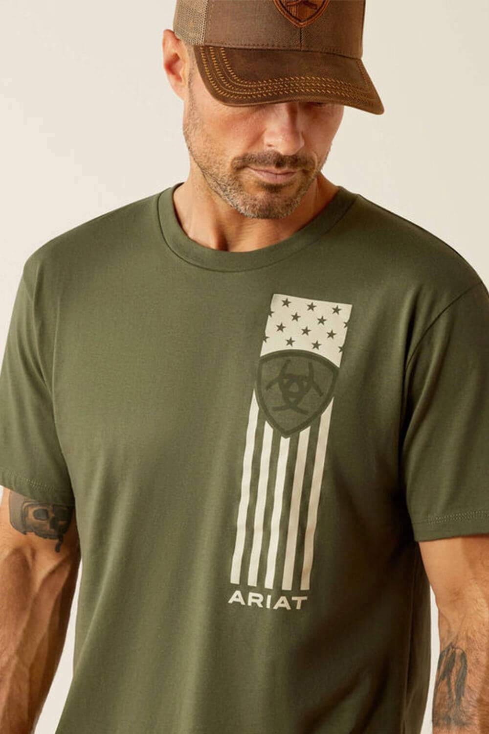 Curved Hem Ariat Patriot Stripe T-Shirt for Men in Green | 10054833-SURPLUSGREEN