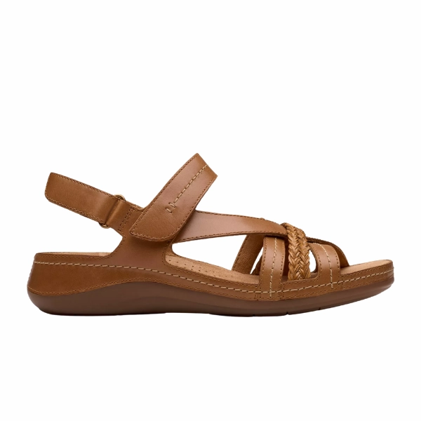 Comfort Fit Clarks Women's Cecily Strap Leather Wide Tan Combo