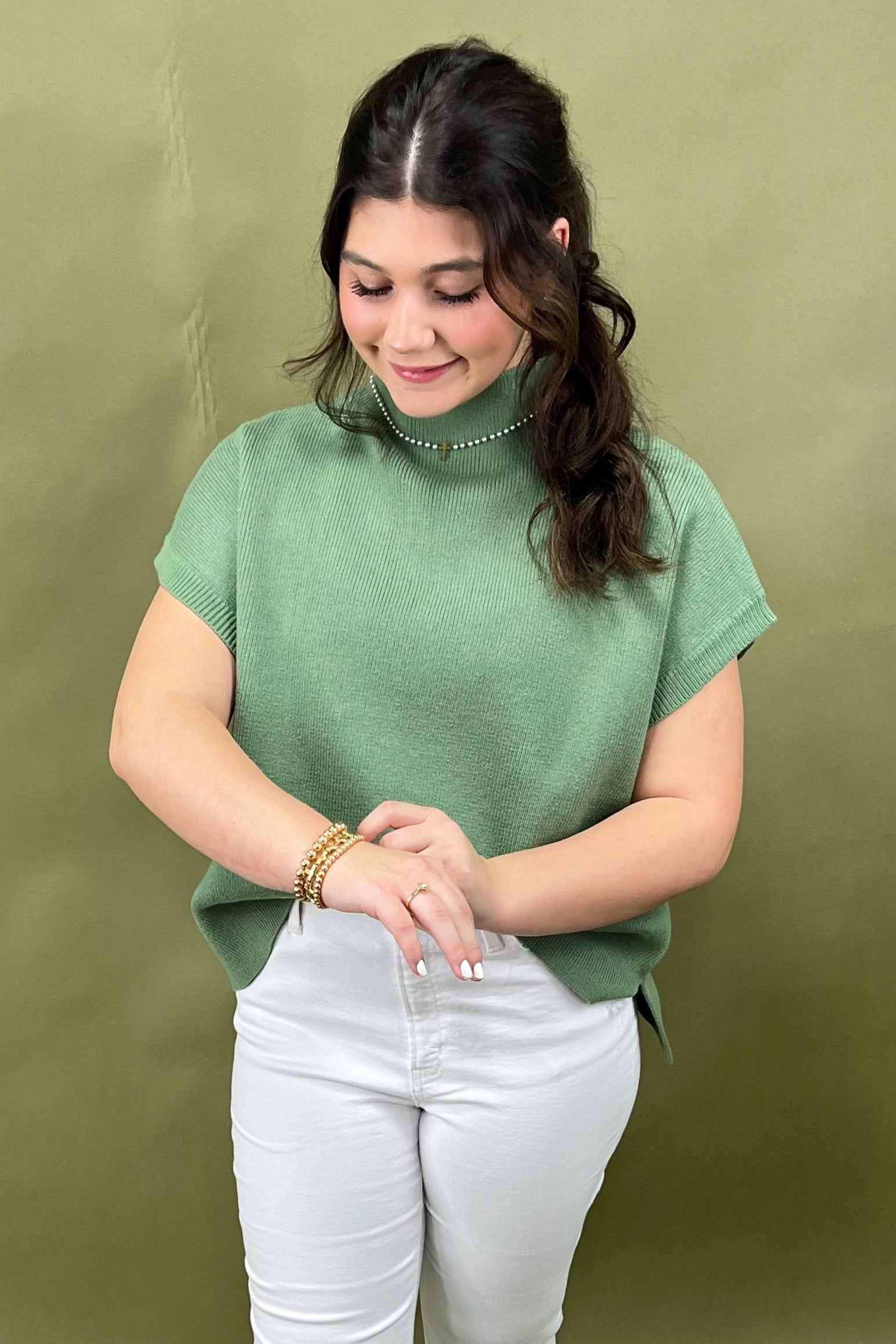 Double Layered Hem Moss & Mist Sweater