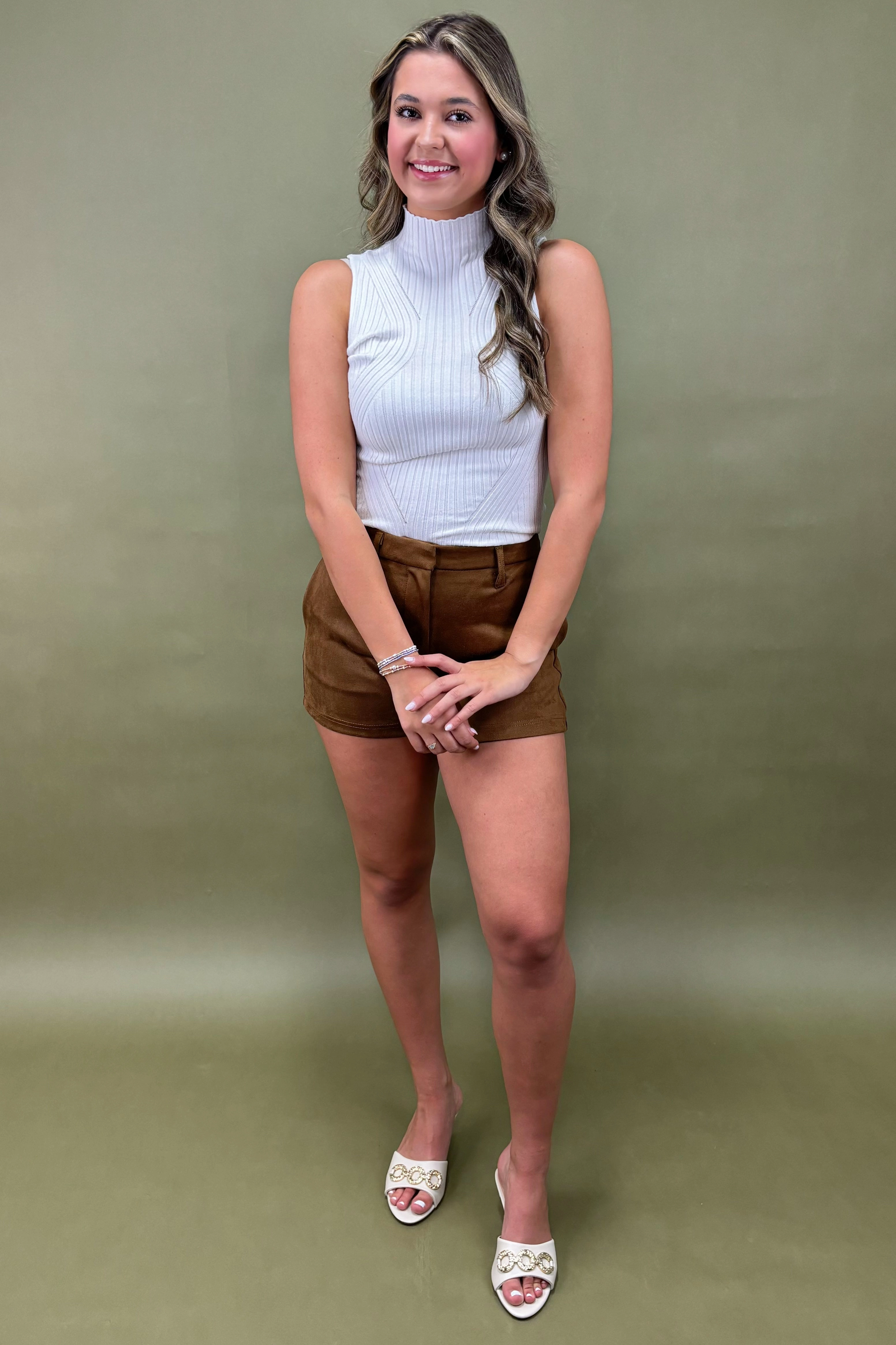 HighRiseWaistband NonSlipInnerGrip Suede Escape Faux Suede Shorts