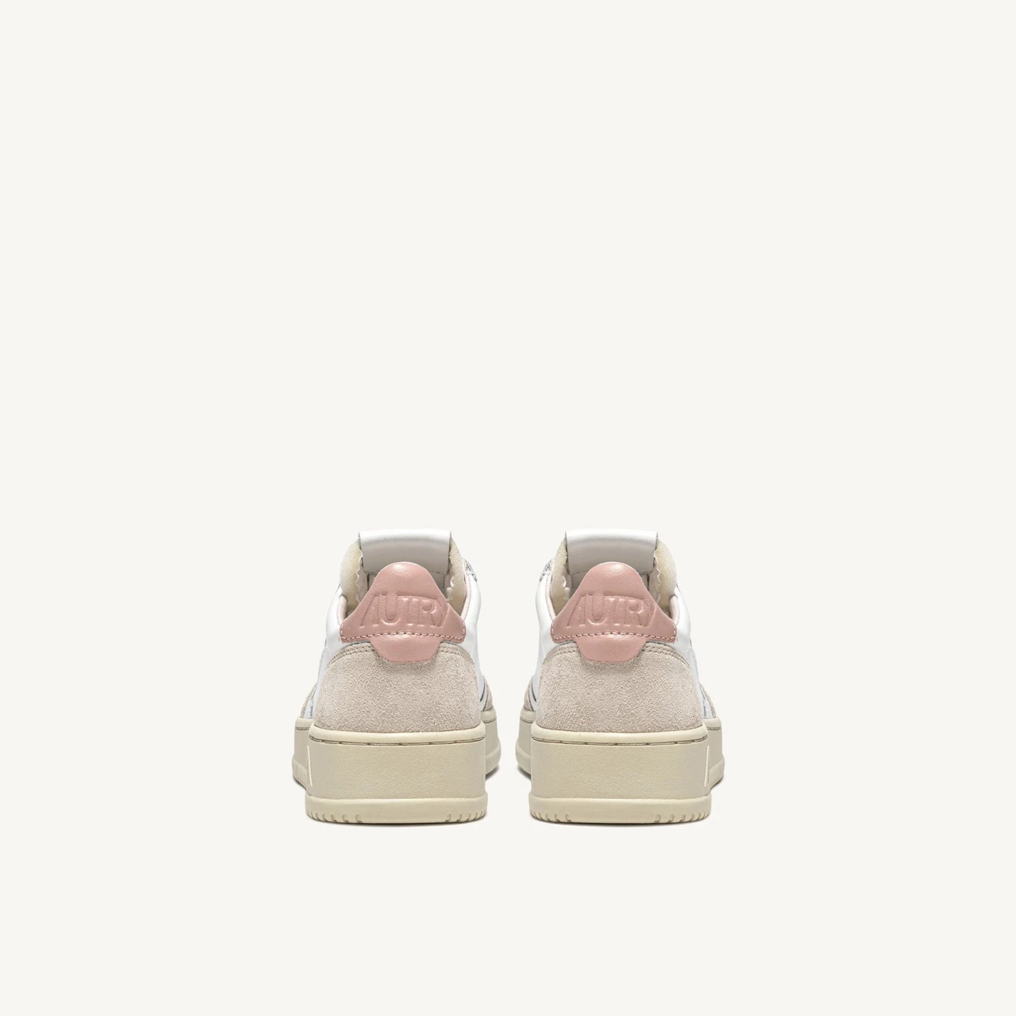 Elevated arch Slim Style Medalist Low Sneaker (White   Powder Leather   Beige Suede)