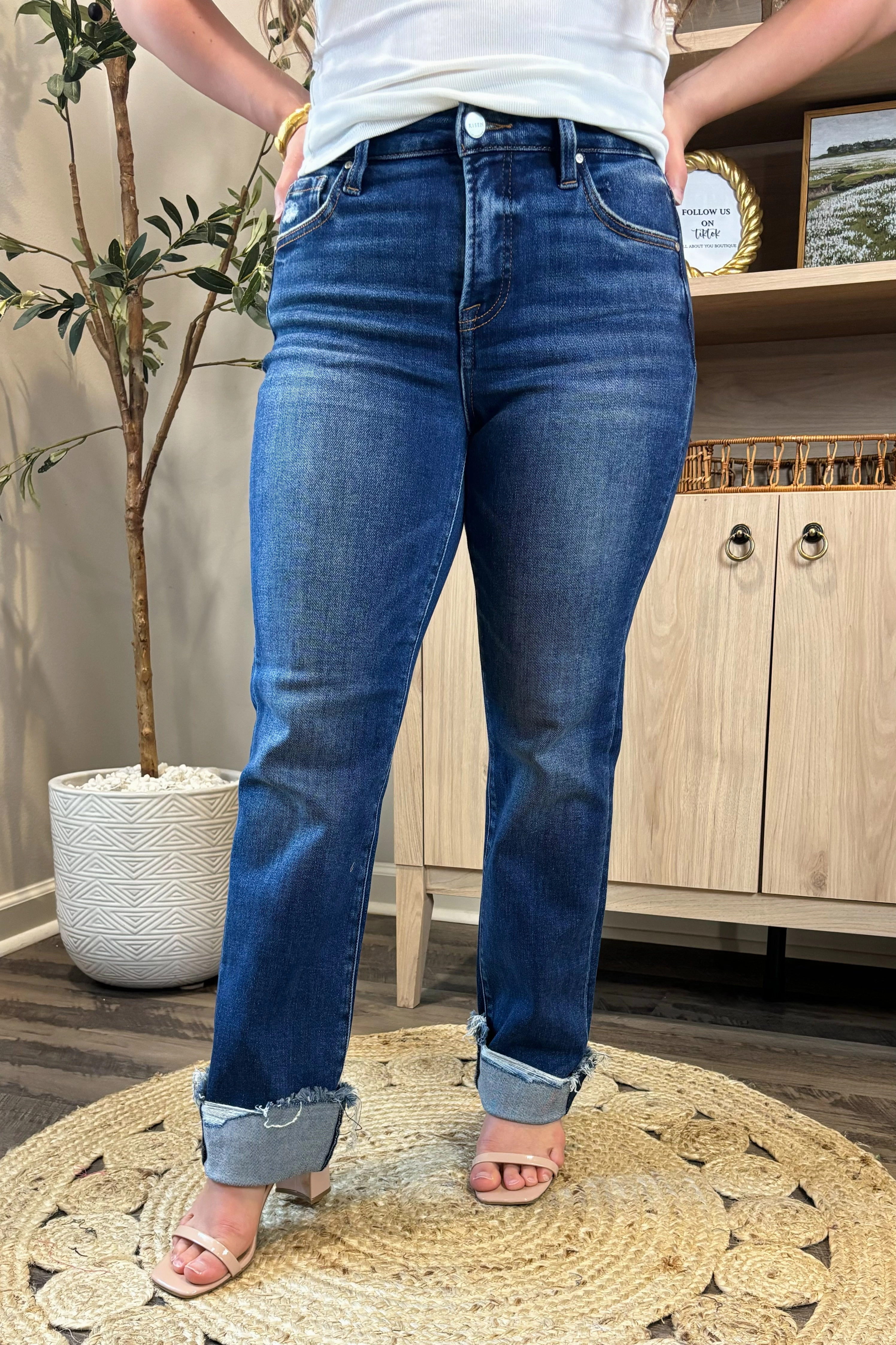 The Sammie Cuffed Hem Jeans Twill Weave Texture Cozy Movement