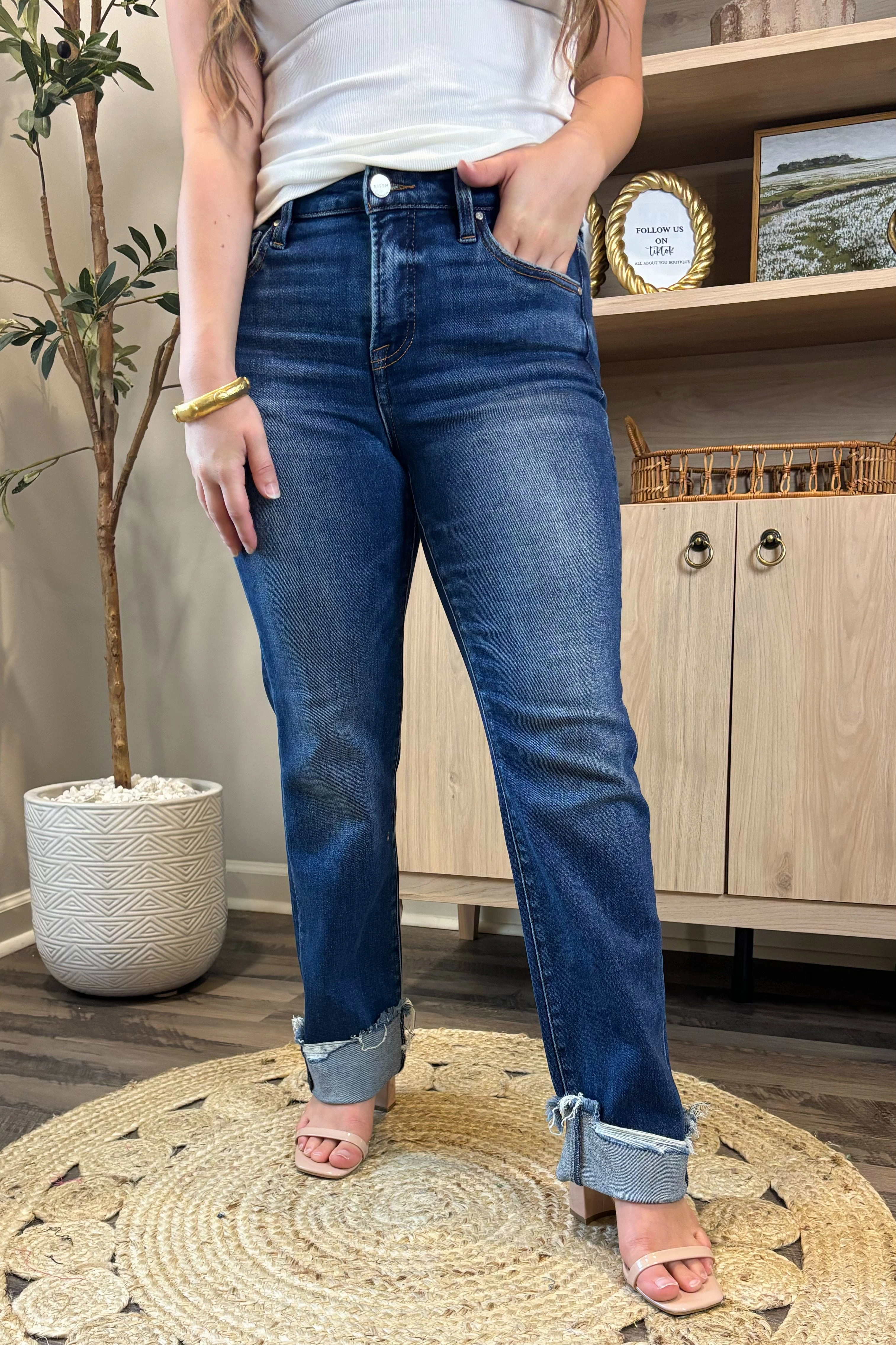 The Sammie Cuffed Hem Jeans Belt loops