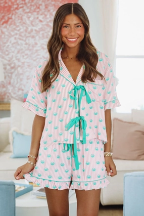 Crab Boil Short and Top Set - Pink and Green AntiStaticLining Garment Dyed Finish