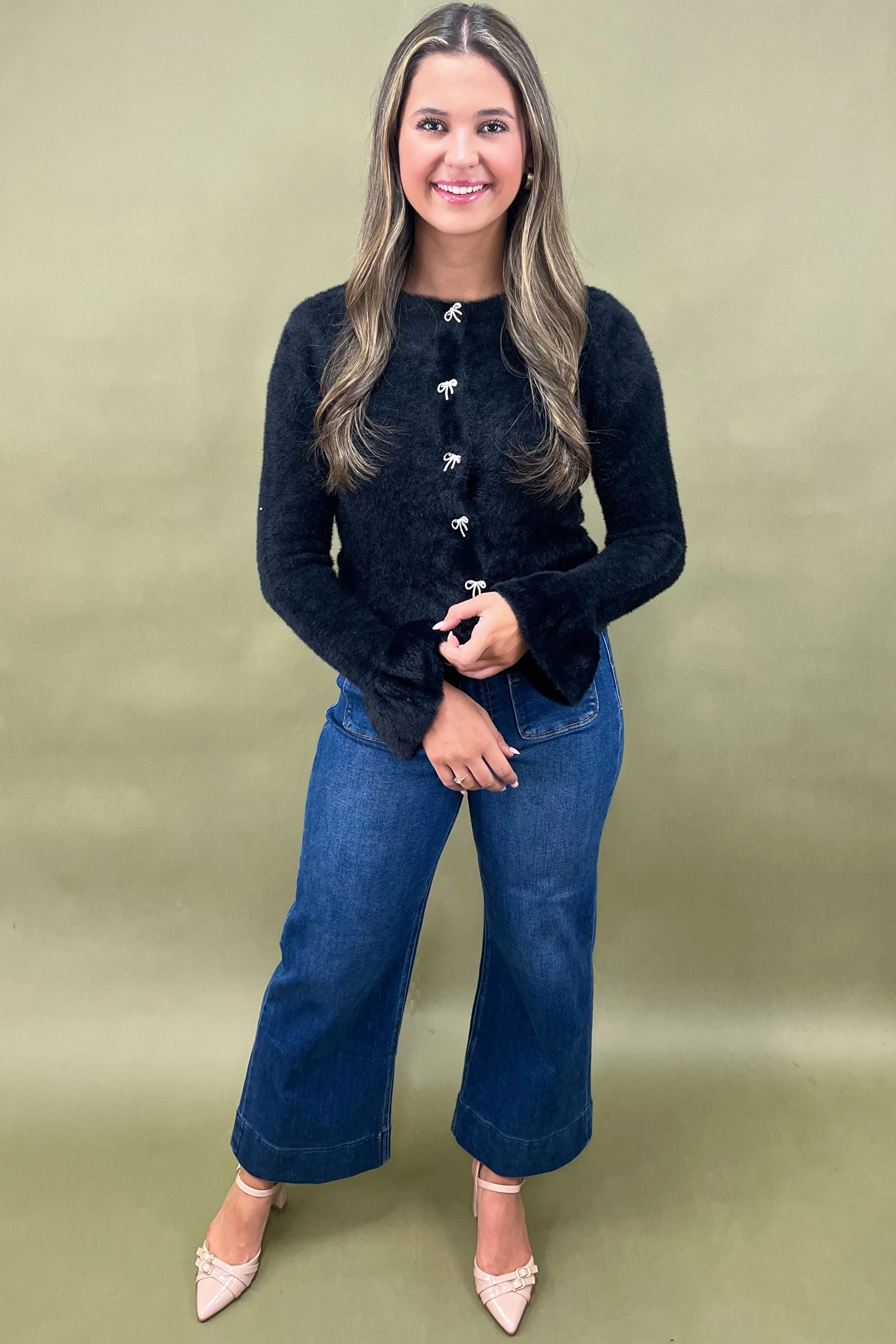 Snag Proof Weave Quick Dry Technology Midnight Bow Cardigan