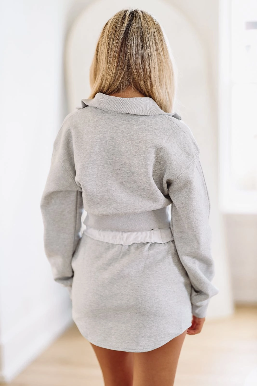 Printed T-shirt Eco Dye Process Warm Me Up Crop Pullover - Heather Grey