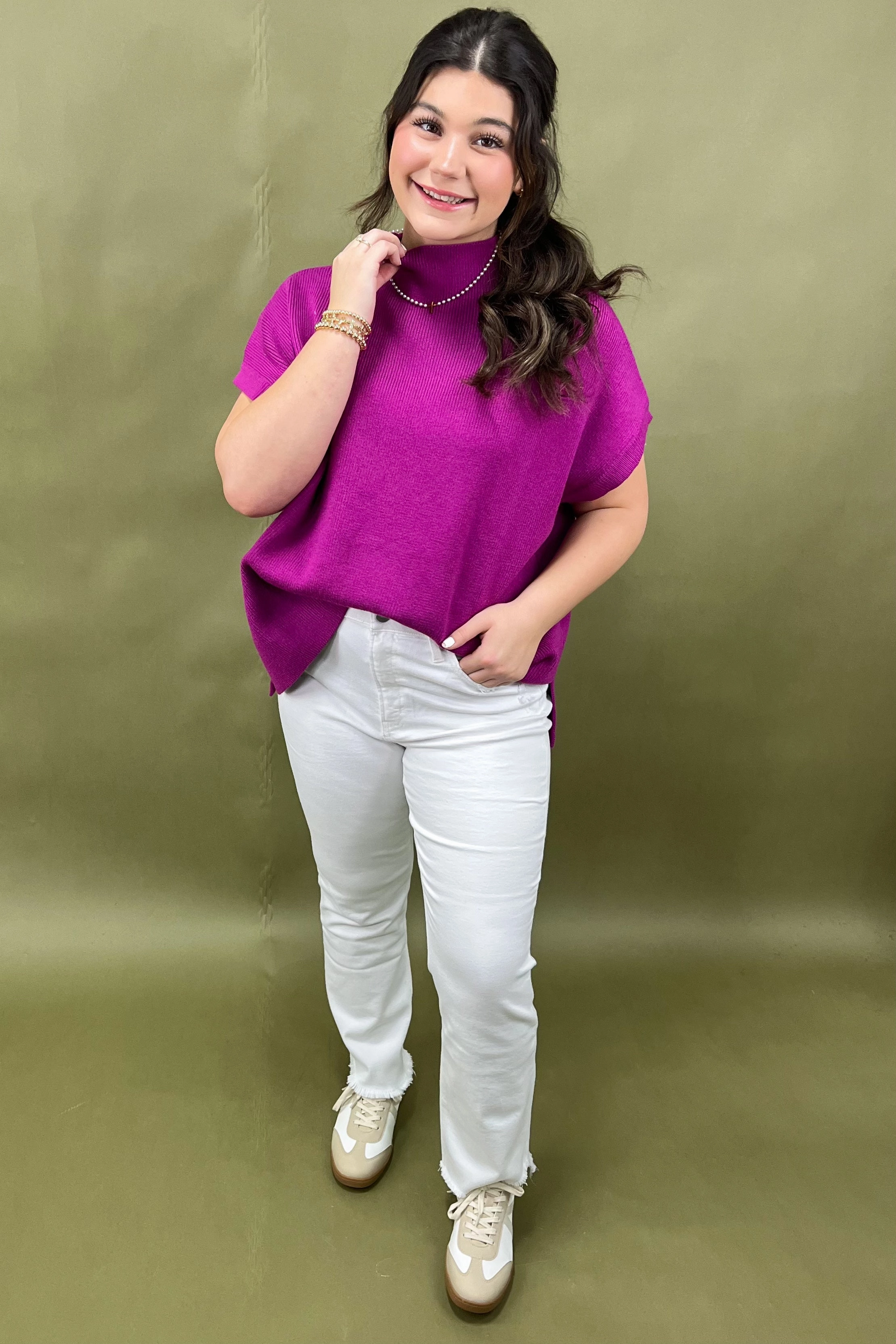 Berry Bold Ribbed Sweater Top Interlock Knit