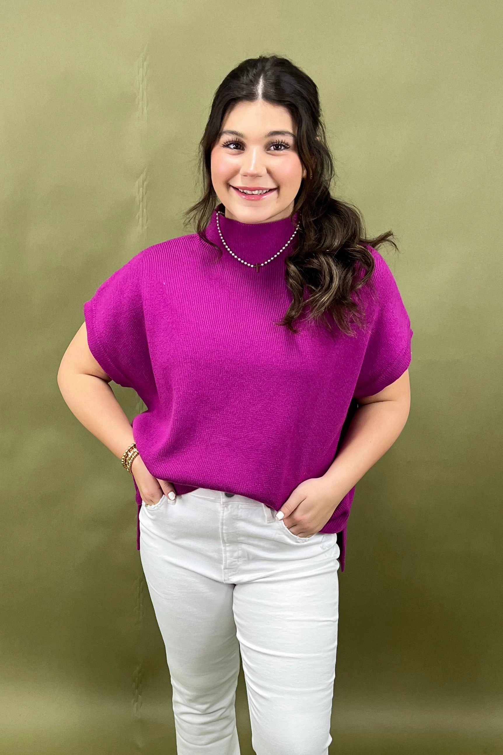 Berry Bold Ribbed Sweater Top Self Cleaning Coating Multipurpose Layering Piece