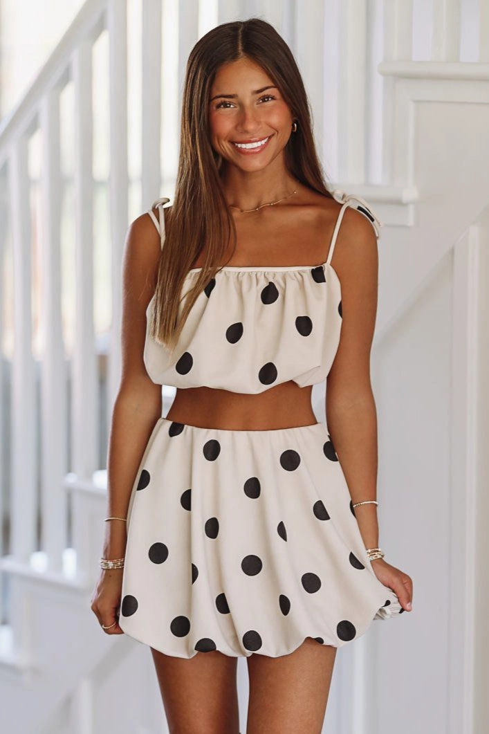 My Best Idea Crop Top and Mini Skirt Set - Taupe and Black Breathable Mesh Insert