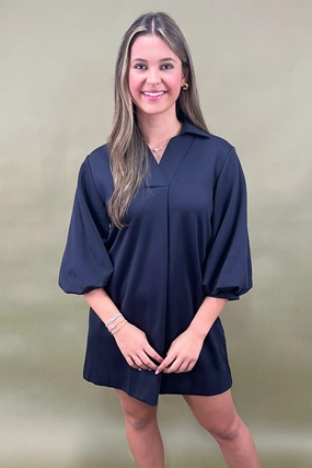 Navy Nights Collared Mini Dress Comfort Waist Fit