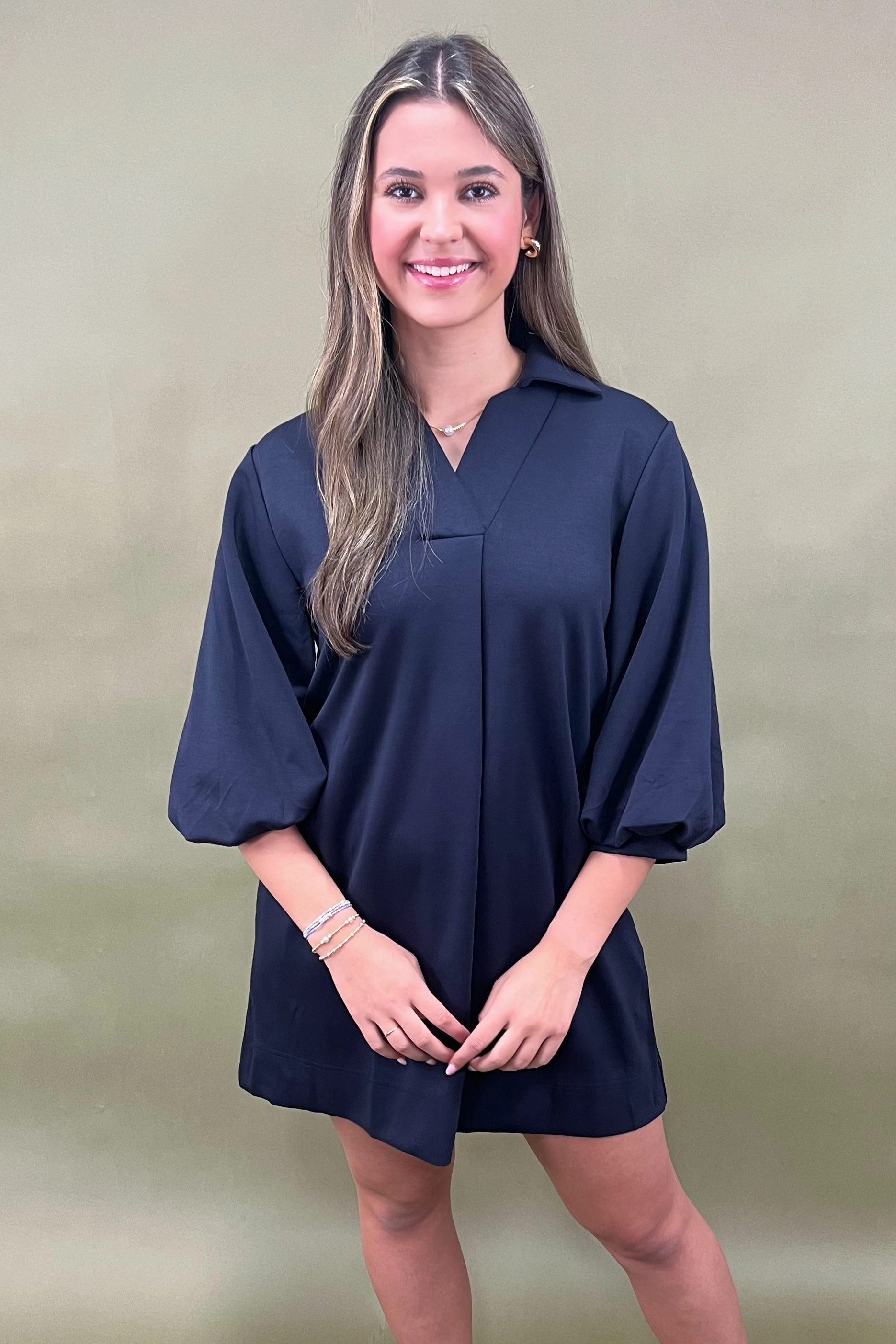 Navy Nights Collared Mini Dress Comfort Waist Fit