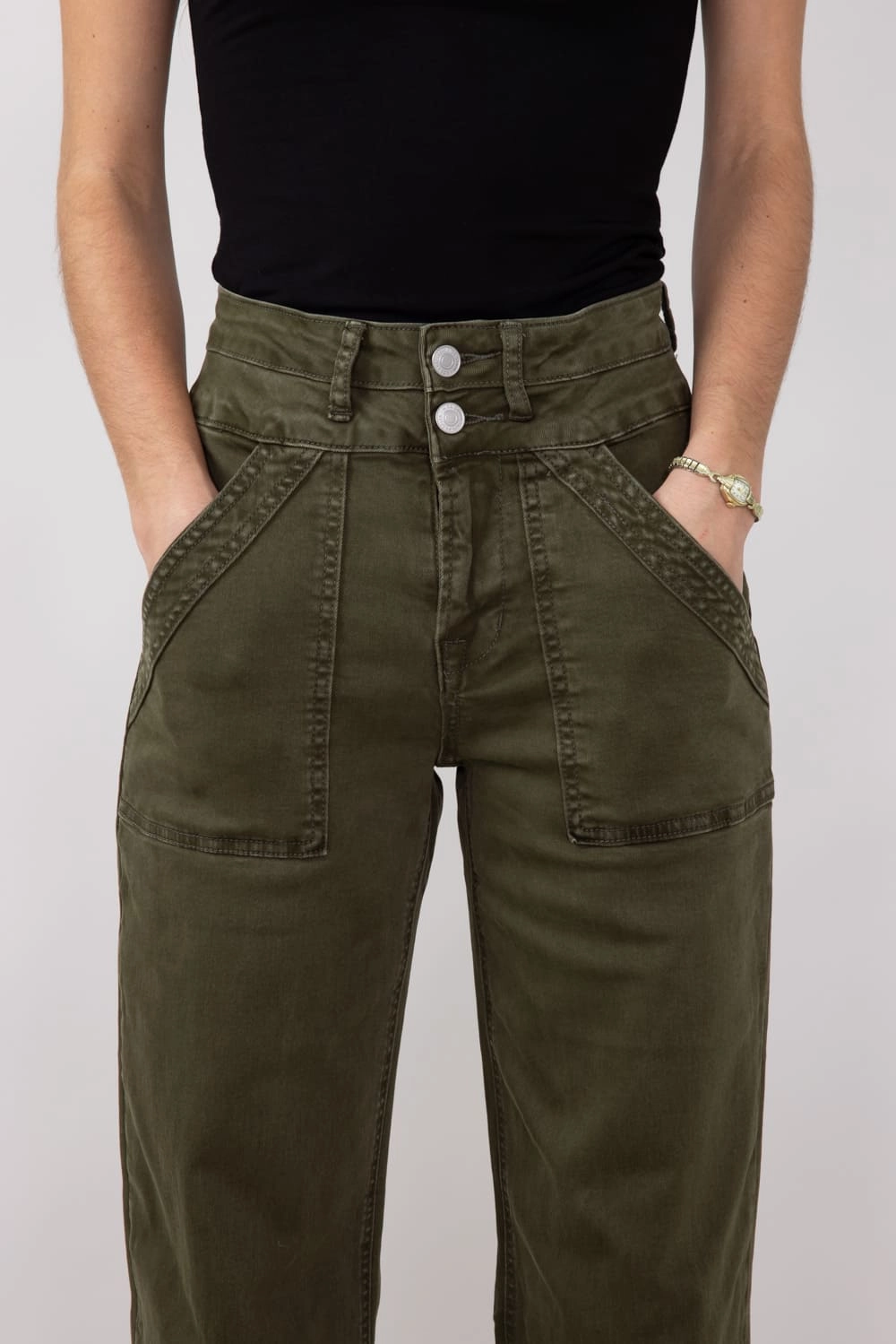 Flex Knit Waist Panel General Option Mica Super High Waisted with Double Waistband Wide Leg Pants for Women in Fern Green | MDP-W3209FG