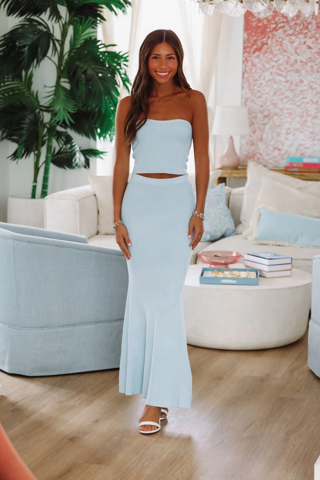 Summer Of Me Crop Top and Maxi Skirt Two Piece Set - Light Blue TaglessCollars