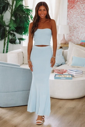 Timeless Cut FlexibleElasticatedEdging Summer Of Me Crop Top and Maxi Skirt Two Piece Set - Light Blue