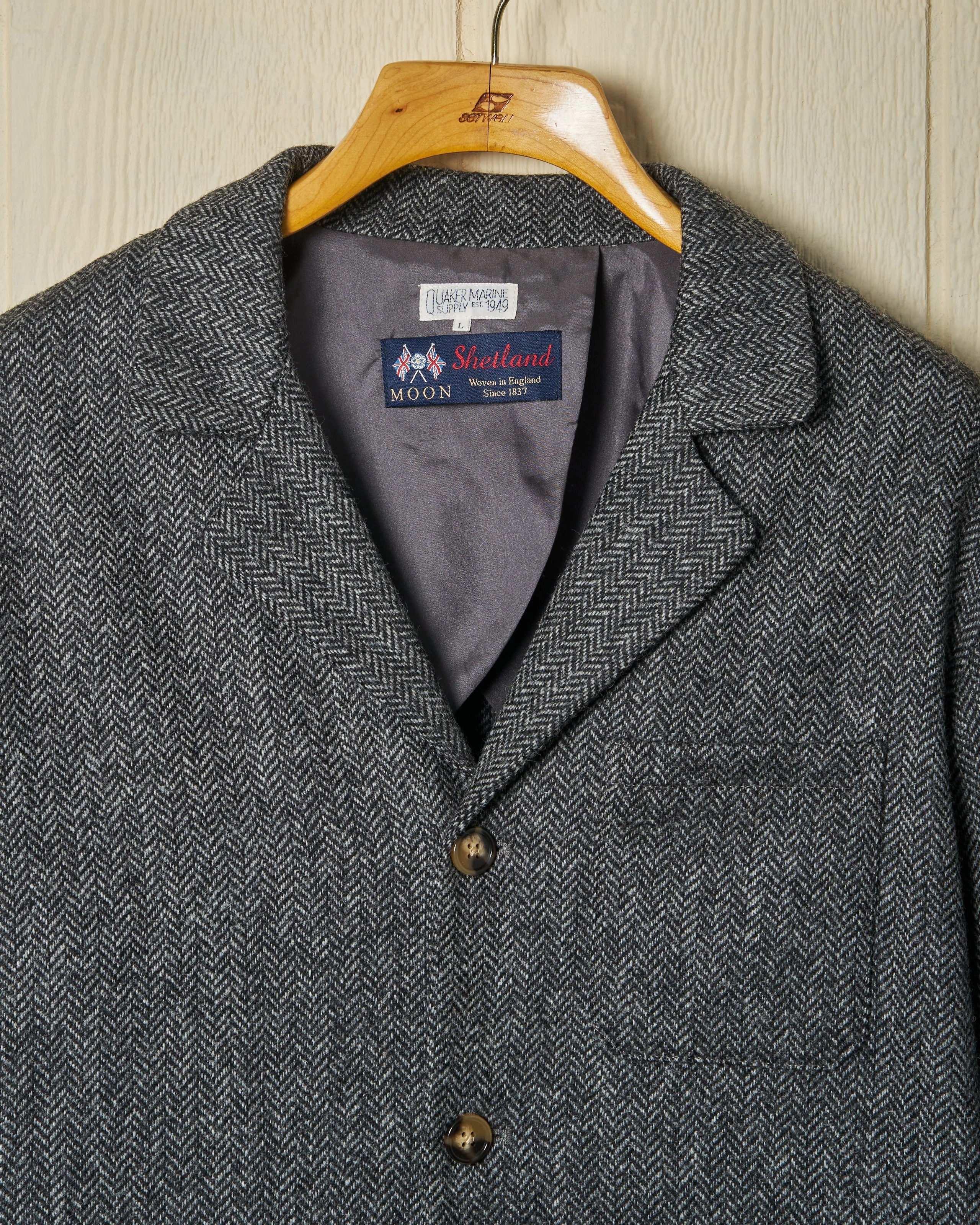 Shetland Wool Loafer Jacket in Charcoal Herringbone Multi Pocket Functionality