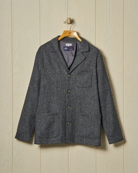 Transitional Wear Compact Packability Shetland Wool Loafer Jacket in Charcoal Herringbone
