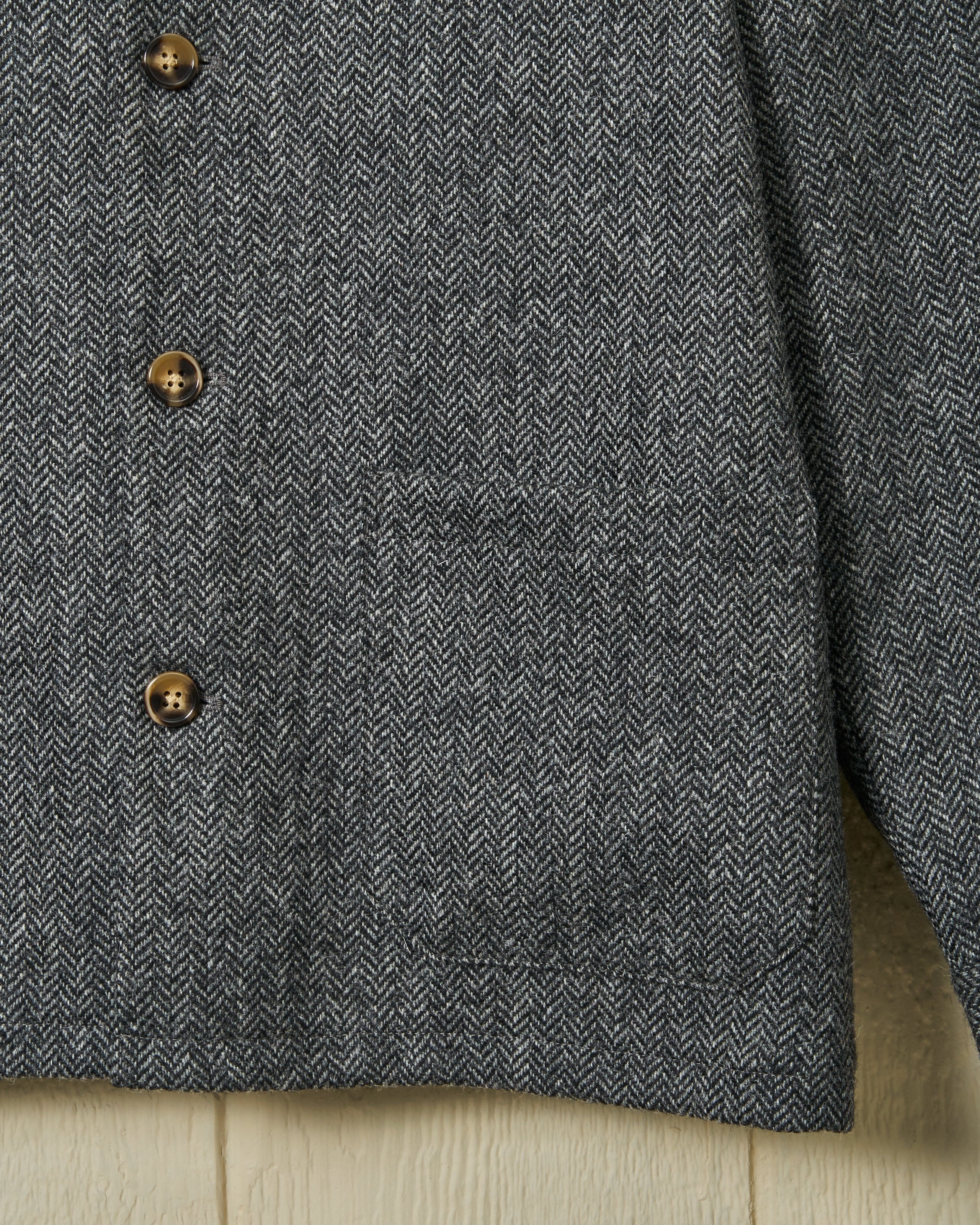 Shetland Wool Loafer Jacket in Charcoal Herringbone Nylon Shell Construction